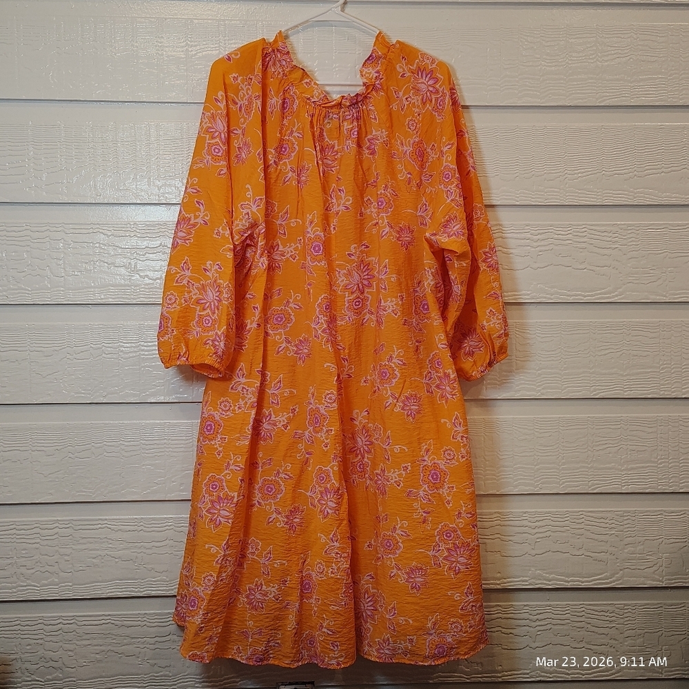 Lane Bryant Women's ORANGE Floral Dress Size 22/24 With Pockets Tie Neck BOHO - Picture 8 of 8